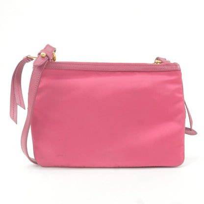 Prada Logo Nylon Leather Shoulder Bag Pink 1BH046