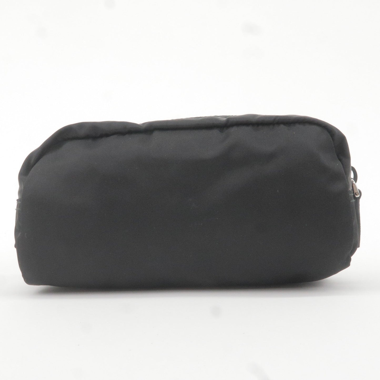 Prada Logo Nylon Leather Pouch Clutch Bag NERO Black 1NA350