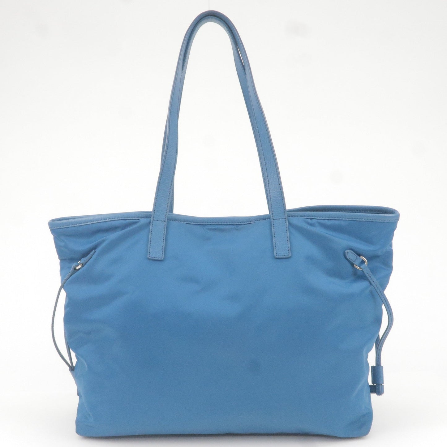 Prada Logo Nylon Leather Tote Bag Hand Bag Blue