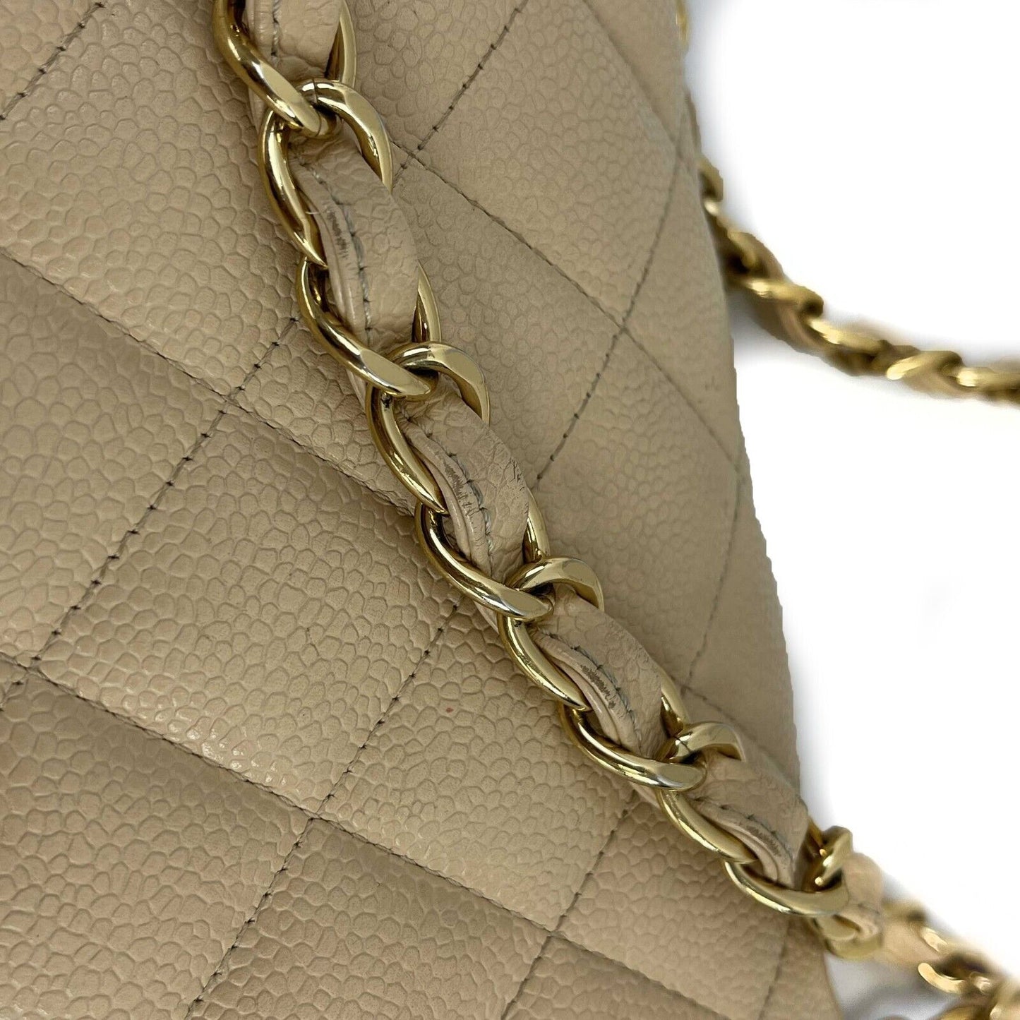 CHANEL - Large CC Caviar Leather Double Flap Tan Shoulder Bag