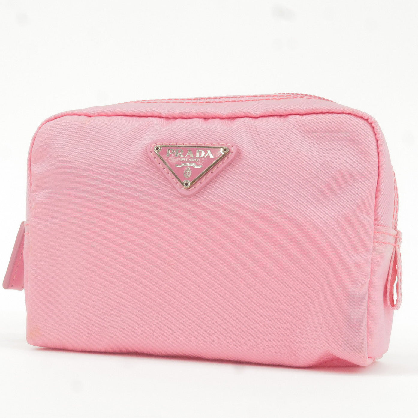 Prada Logo Nylon Leather Pouch Clutch Bag Pink MV340