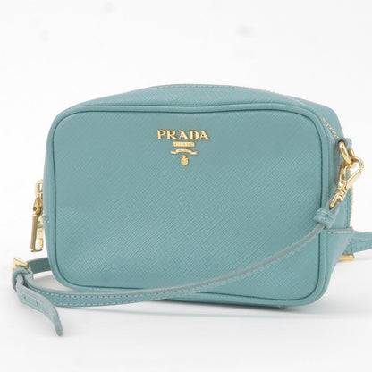 Prada Vitello Daino Leather Shoulder Bag Purse Light Blue 1BC073