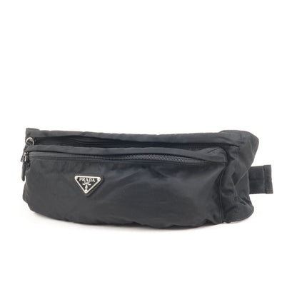 Prada Logo Nylon Leather Waist Bag Fanny Pack Black V132