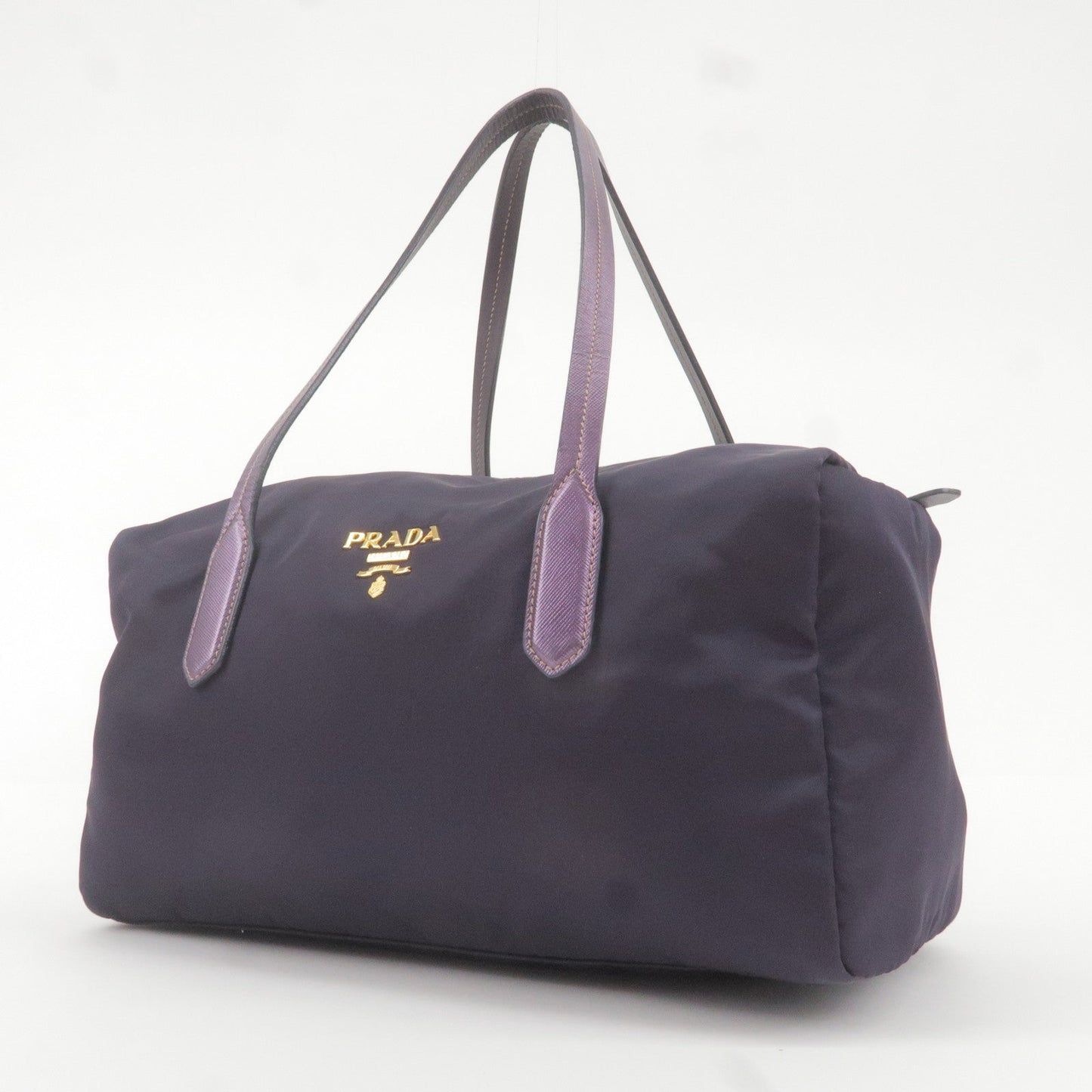 Prada Nylon Leather Boston Bag Shoulder Bag Purple BL0567