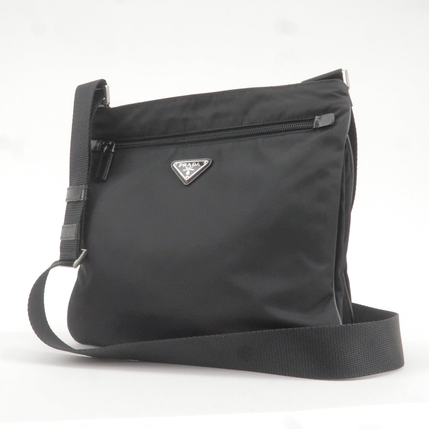 Prada Logo Nylon Leather Shoulder Bag NERO Black VA0563