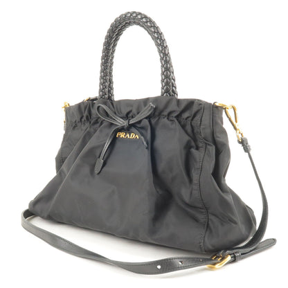 Prada Nylon Leather Ribbon 2Way Bag Shoulder Bag NERO Black