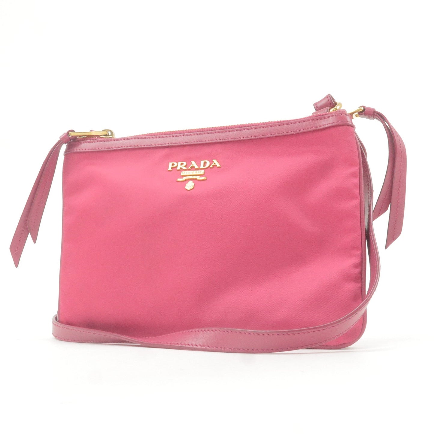 Prada Logo Nylon Leather Shoulder Bag Pink 1BH046