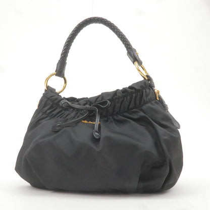 Prada Nylon Leather Ribbon Shoulder Bag Hand Bag Black BR4237