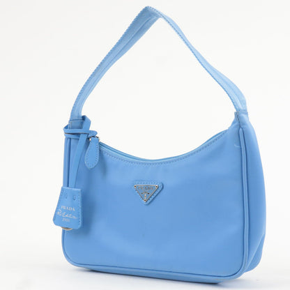 Prada Re-Edition 2000 Nylon Leather Hand Bag Light Blue 1NE515