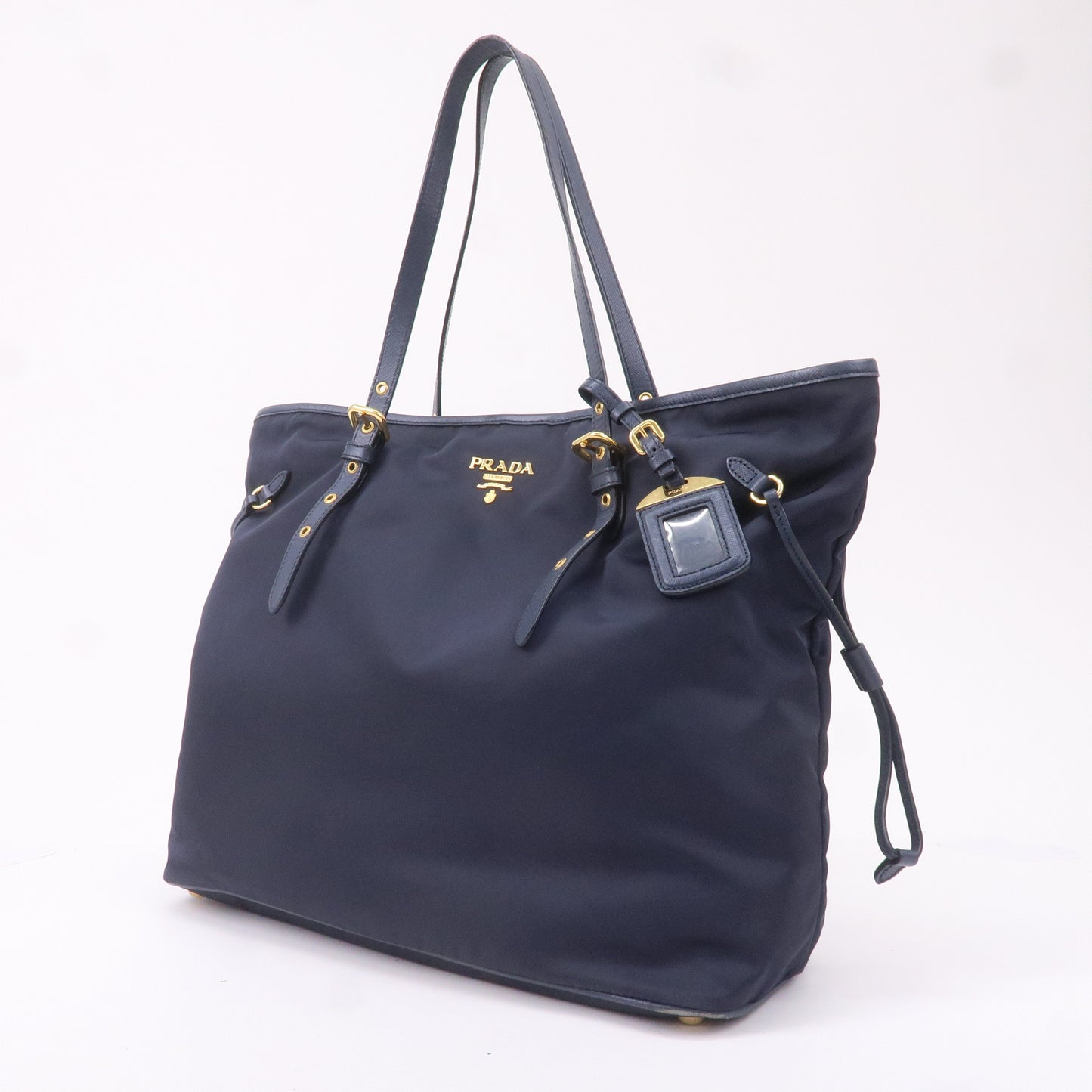 Prada Nylon Leather Tote Bag Shoulder Bag Navy 1BG401