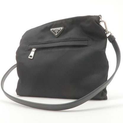 Prada Logo Nylon Leather Shoulder Bag Black Noir BT1023