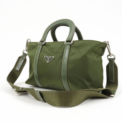 Prada Nylon Leather 2Way Bag Hand Bag Green BN1052