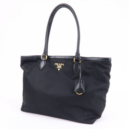 Prada Nylon Leather Tote Bag Shoulder Bag Black 1BG158