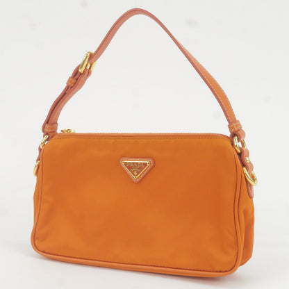 Prada Logo Nylon Leather Shoulder Bag Pouch Orange BN1833