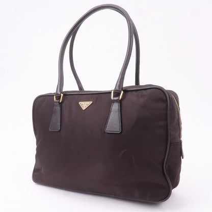 Prada Nylon Leather Hand Bag Shoulder Bag Brown BL0106