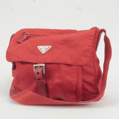 Prada Logo Nylon Leather Shoulder Bag Rosso Red BT8994