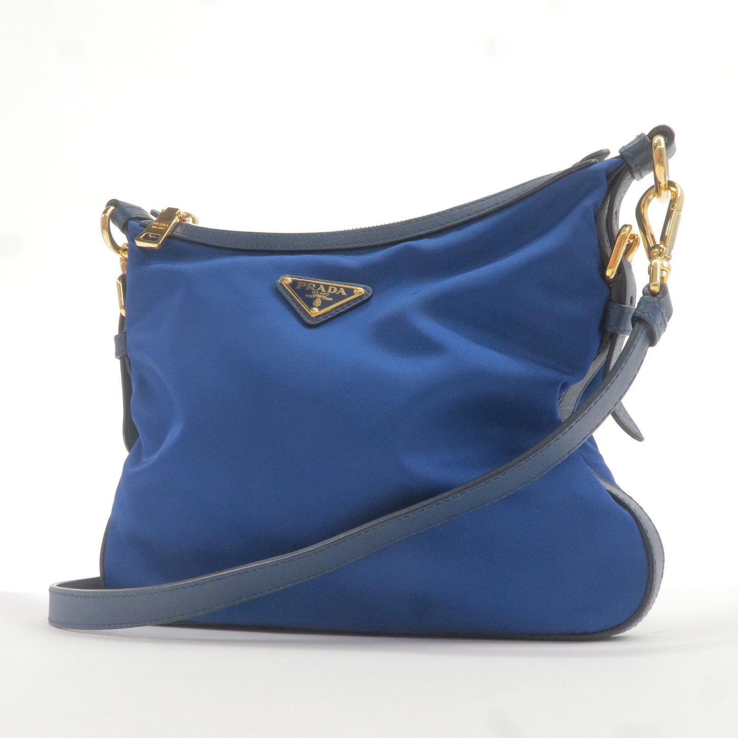 Prada Logo Nylon Leather Shoulder Bag Blue BT0706