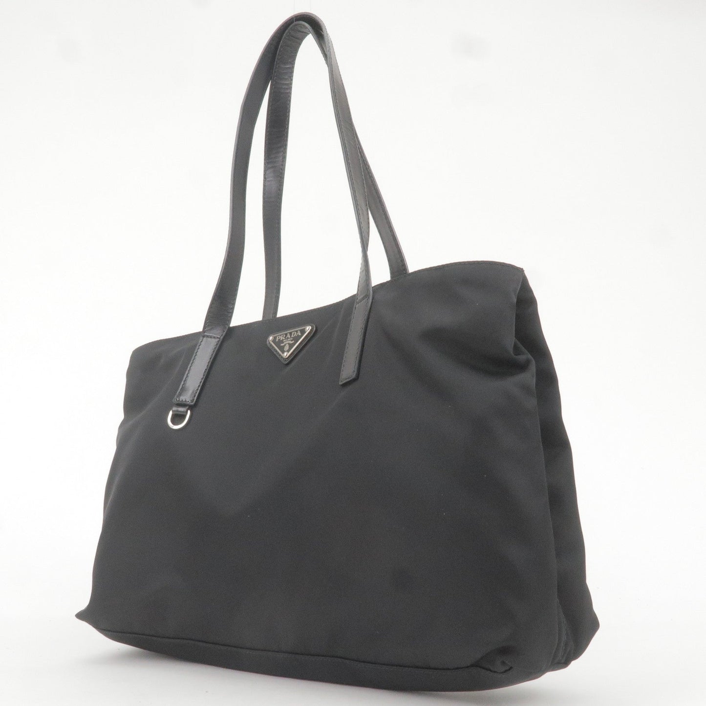 Prada Logo Nylon Leather Tote Bag Hand Bag Black