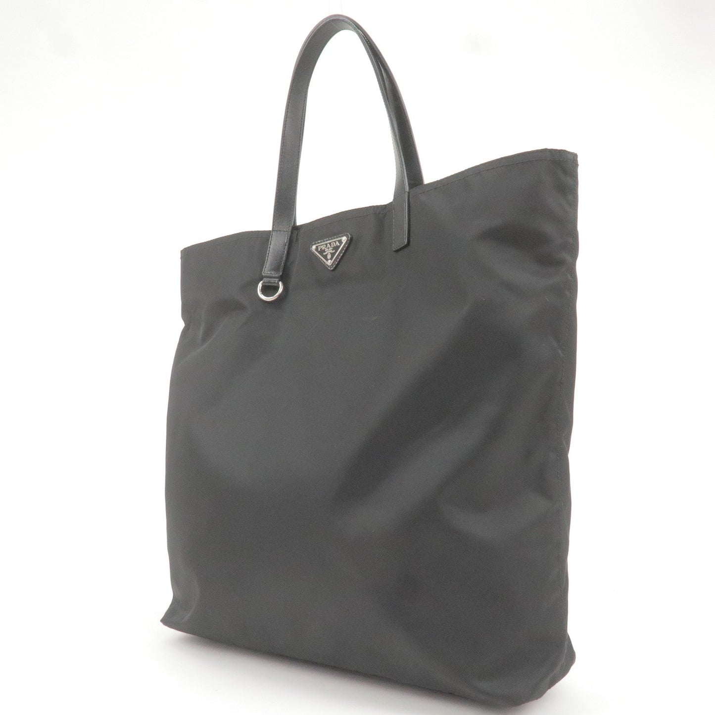 Prada Logo Nylon Leather Tote Bag Black BR4263