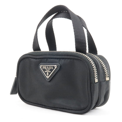 Prada Logo Nylon Leather Pouch Mini Bag Black 1N1346