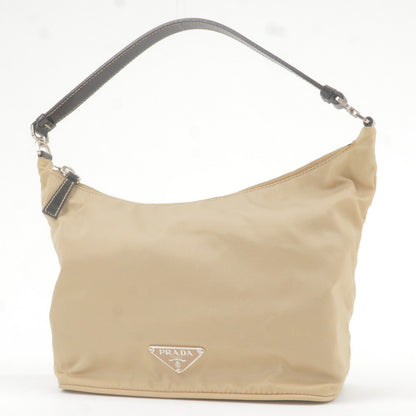 Prada Nylon Leather Shoulder Bag Hand Bag Pouch Beige Black