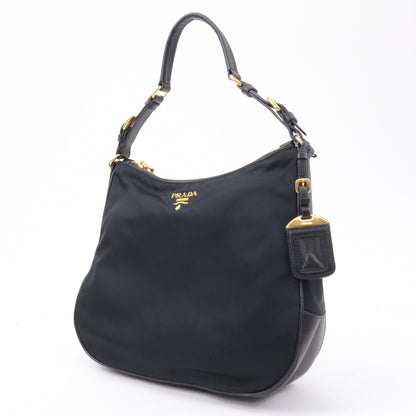 Prada Nylon Leather Hand Bag Shoulder Bag Black BR4987