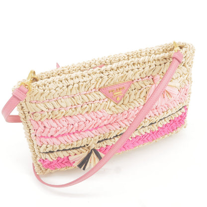 Prada Raffia Tricot Leather Shoulder Bag Beige Pink 1BF071