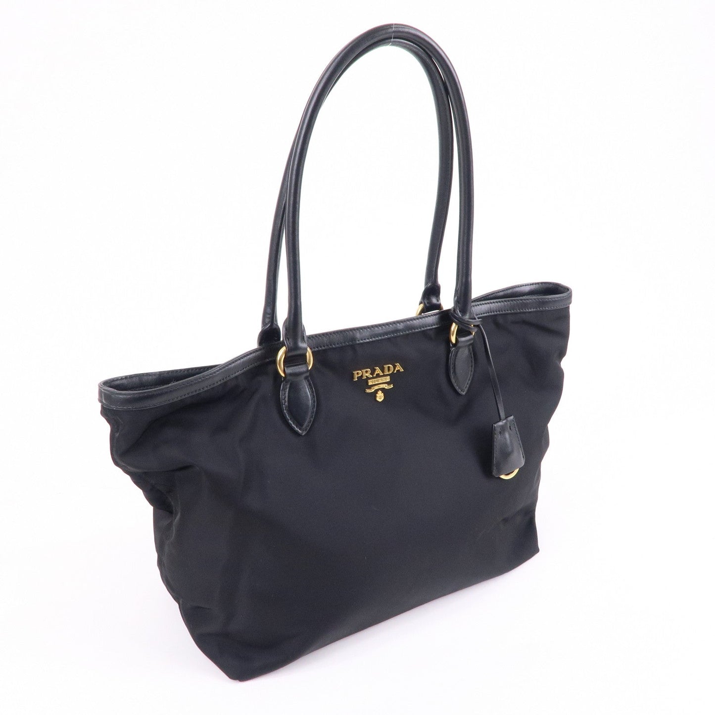 Prada Nylon Leather Tote Bag Shoulder Bag Black 1BG158