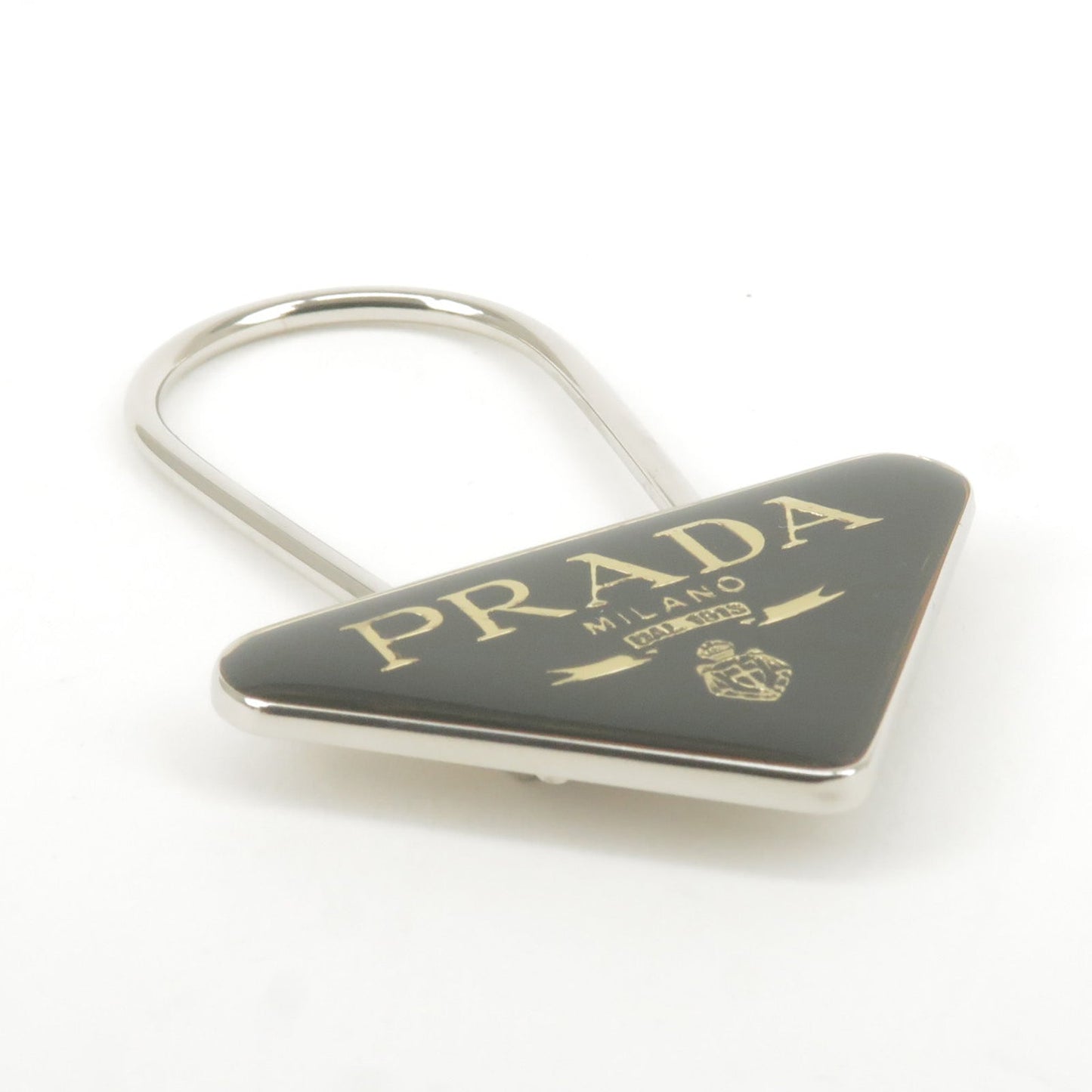 Prada Triangle Logo Key Charm Bag Accessory Black Silver M285