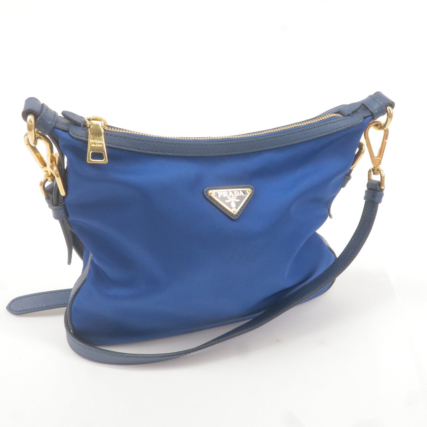 Prada Logo Nylon Leather Shoulder Bag Blue BT0706