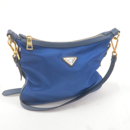 Prada Logo Nylon Leather Shoulder Bag Blue BT0706