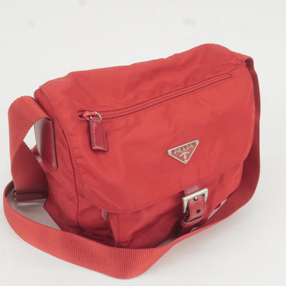 Prada Logo Nylon Leather Shoulder Bag Rosso Red BT8994