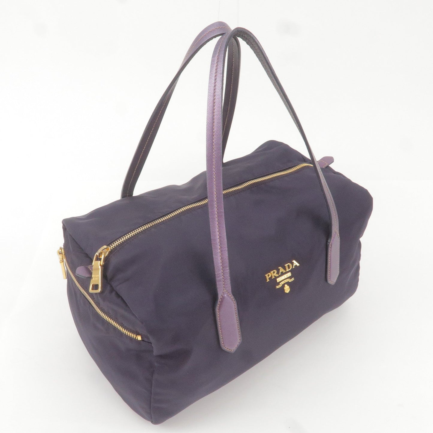 Prada Nylon Leather Boston Bag Shoulder Bag Purple BL0567