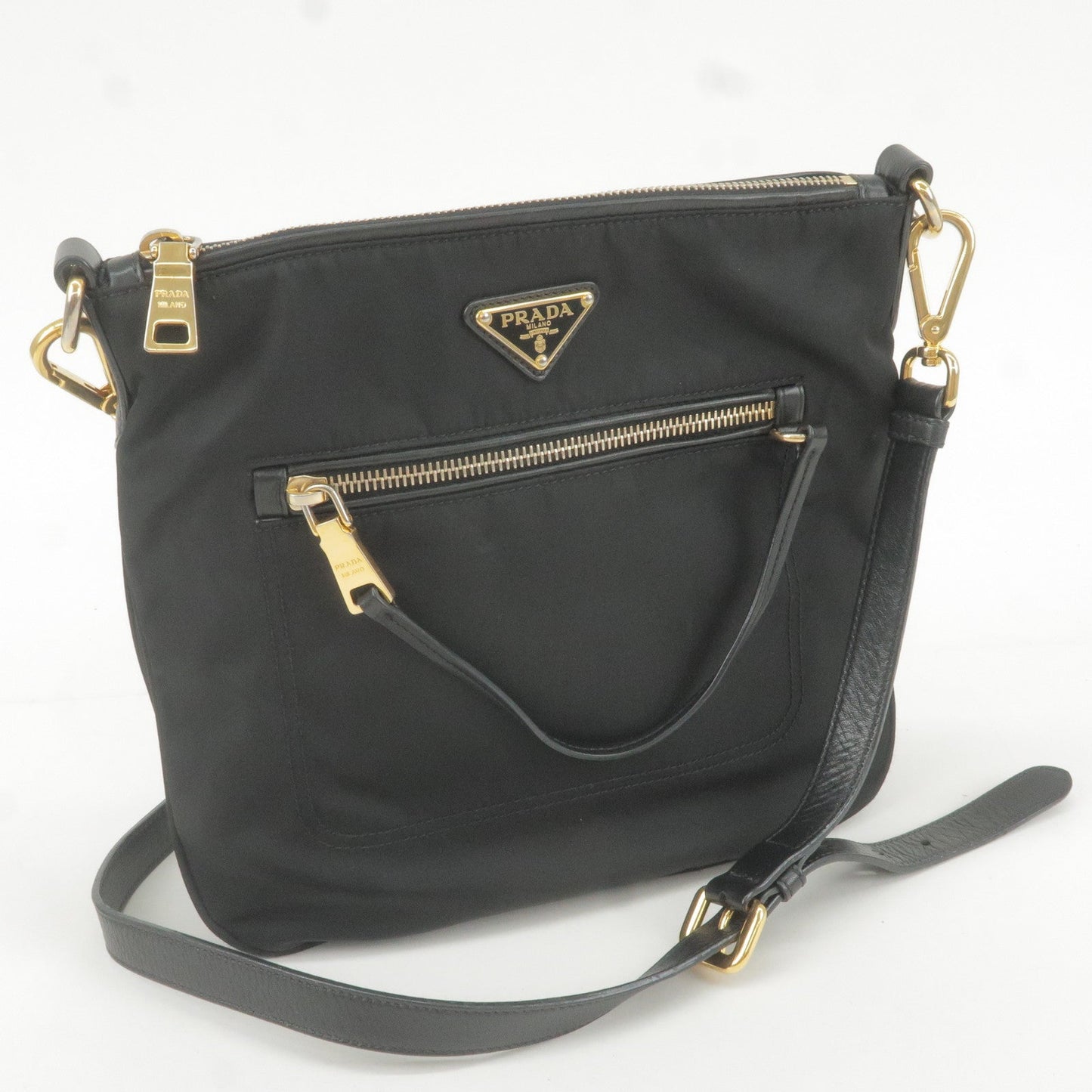 Prada Logo Nylon Leather Shoulder Bag Crossbody Bag Black BT0711