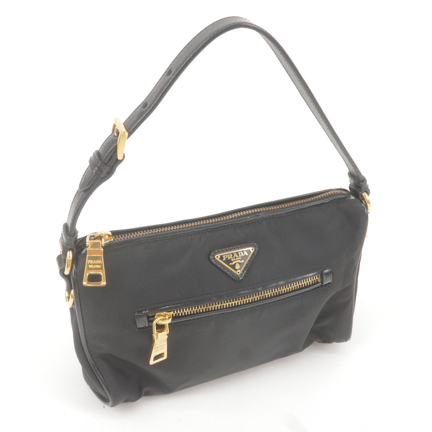 Prada Logo Nylon Leather Shoulder Bag NERO Black BN1834