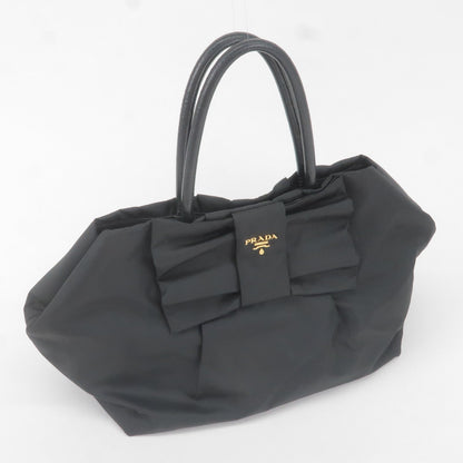 Prada Nylon Leather Ribbon Hand Bag NERO Black BN1601