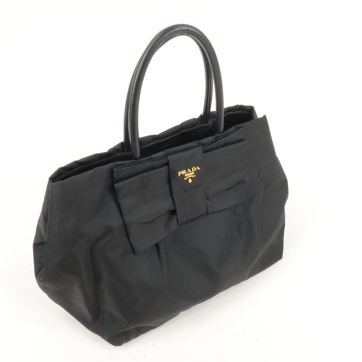 Prada Nylon Leather Ribbon Tote Bag NERO Black