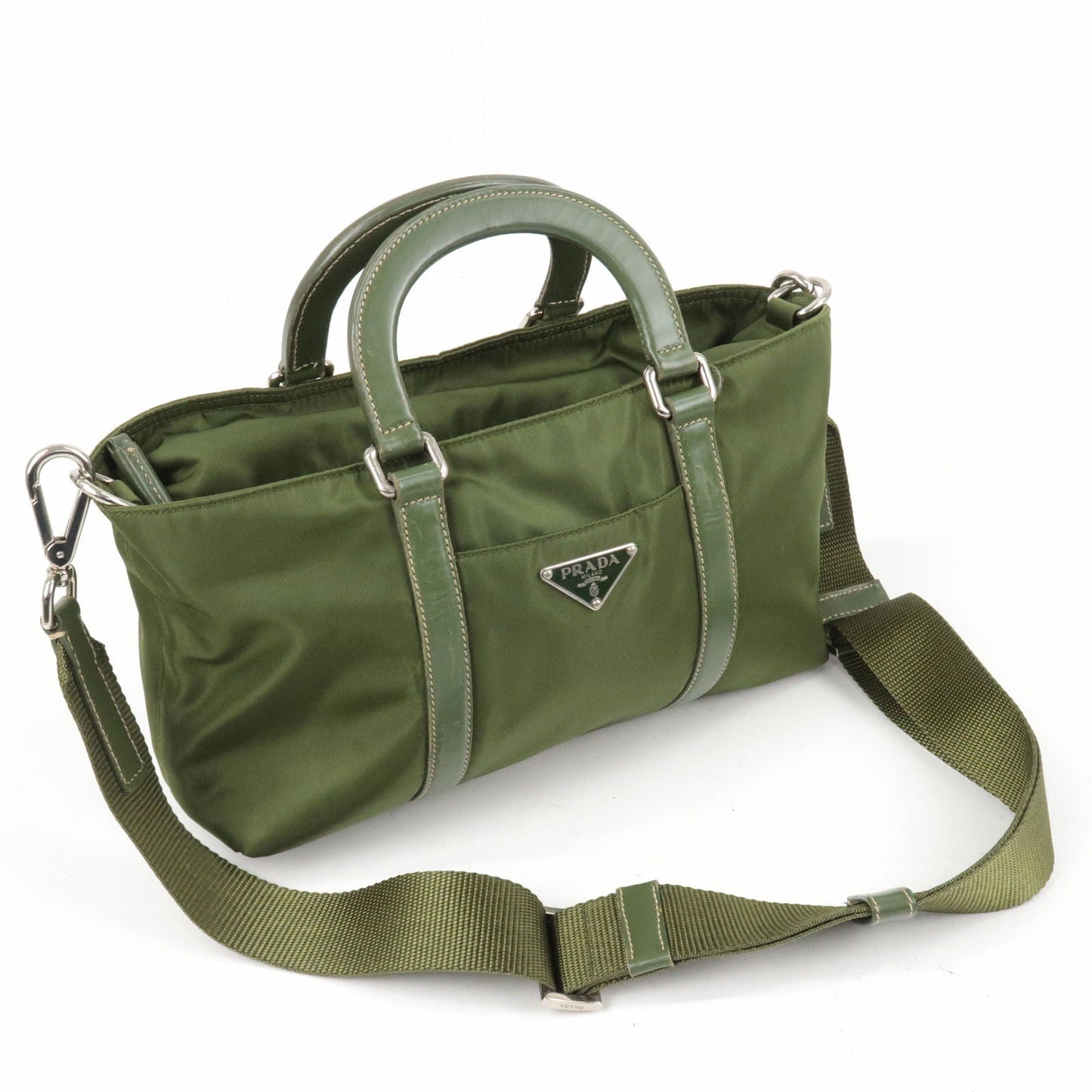 Prada Nylon Leather 2Way Bag Hand Bag Green BN1052