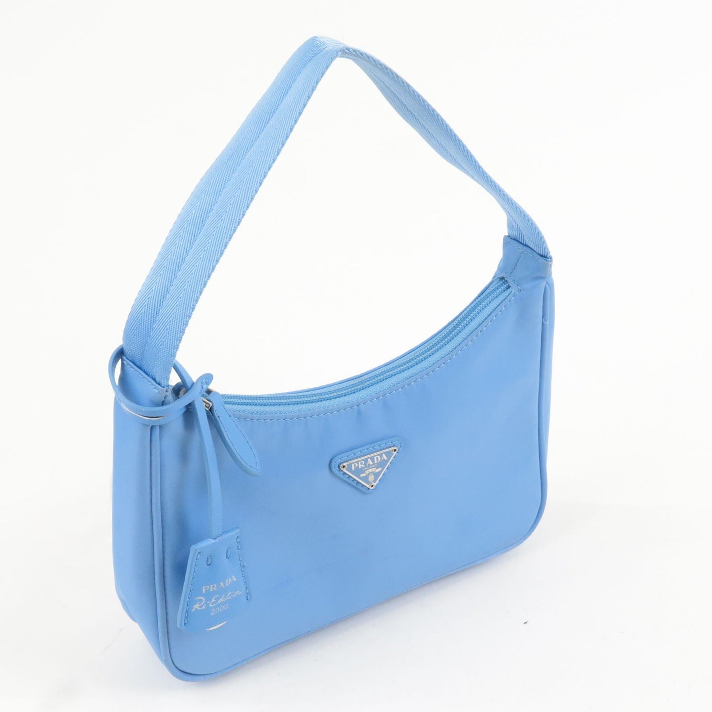 Prada Re-Edition 2000 Nylon Leather Hand Bag Light Blue 1NE515