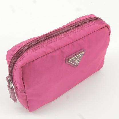 Prada Logo Nylon Leather Pouch Cosmetic Bag Pink 1N0021