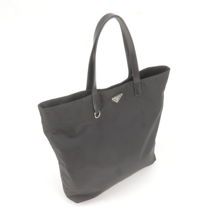 Prada Logo Nylon Leather Tote Bag Black BR4263