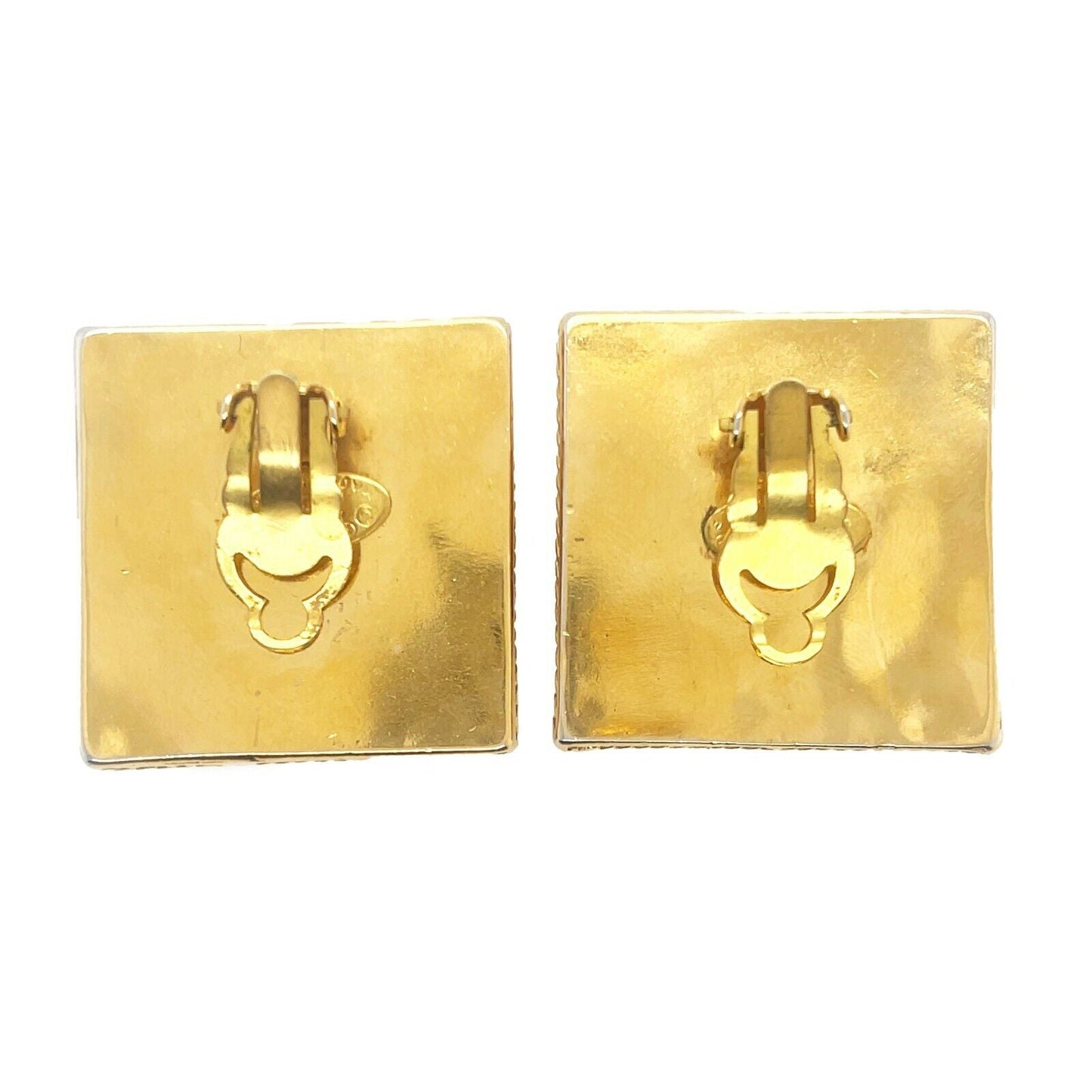 CHANEL- Vintage Stamped 25 Gripoix Square Clip On Earrings - Orange / Red / Gold