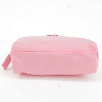 Prada Logo Nylon Leather Pouch Clutch Bag Pink MV340