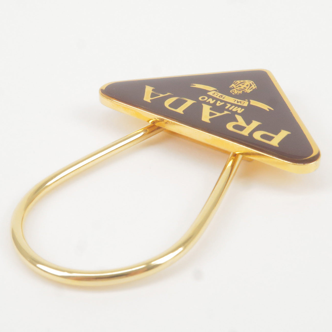 Prada Metal Triangle Logo Key Chain Bag Charm M285 Brown Gold