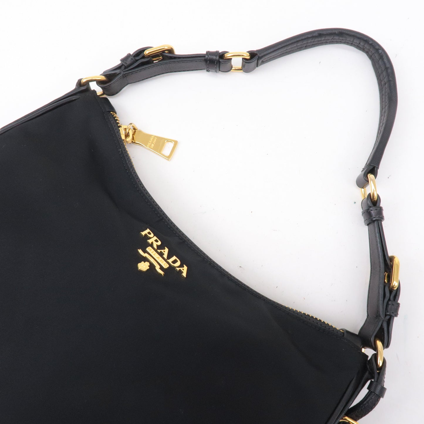 Prada Nylon Leather Hand Bag Shoulder Bag Black BR4987