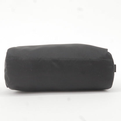 Prada Logo Nylon Leather Pouch Clutch Bag NERO Black 1NA350