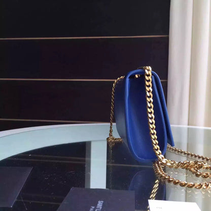 Yves Saint Laurent Small Monogram Satchel Bag In Blue Leather