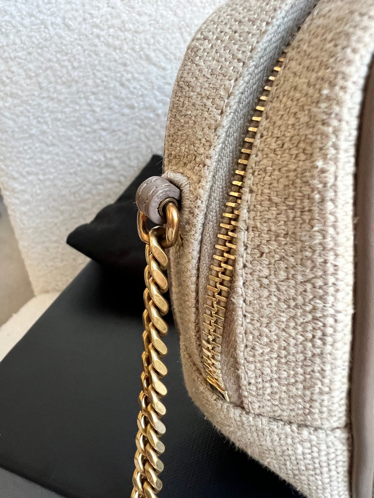 Yves Saint Laurent (YSL) Beige Linen Mini Lou Camera Bag