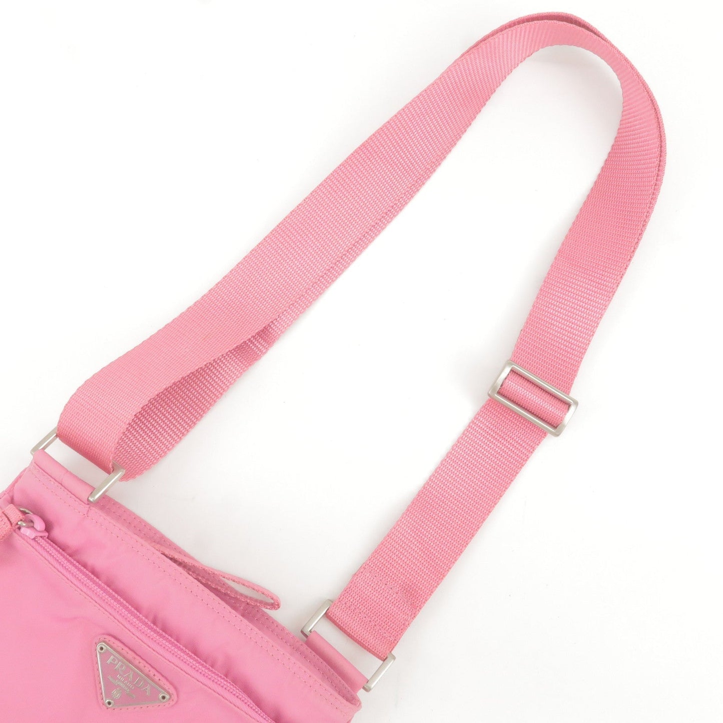 Prada Logo Nylon Shoulder Bag Crossbody Bag Purse Pink B7372