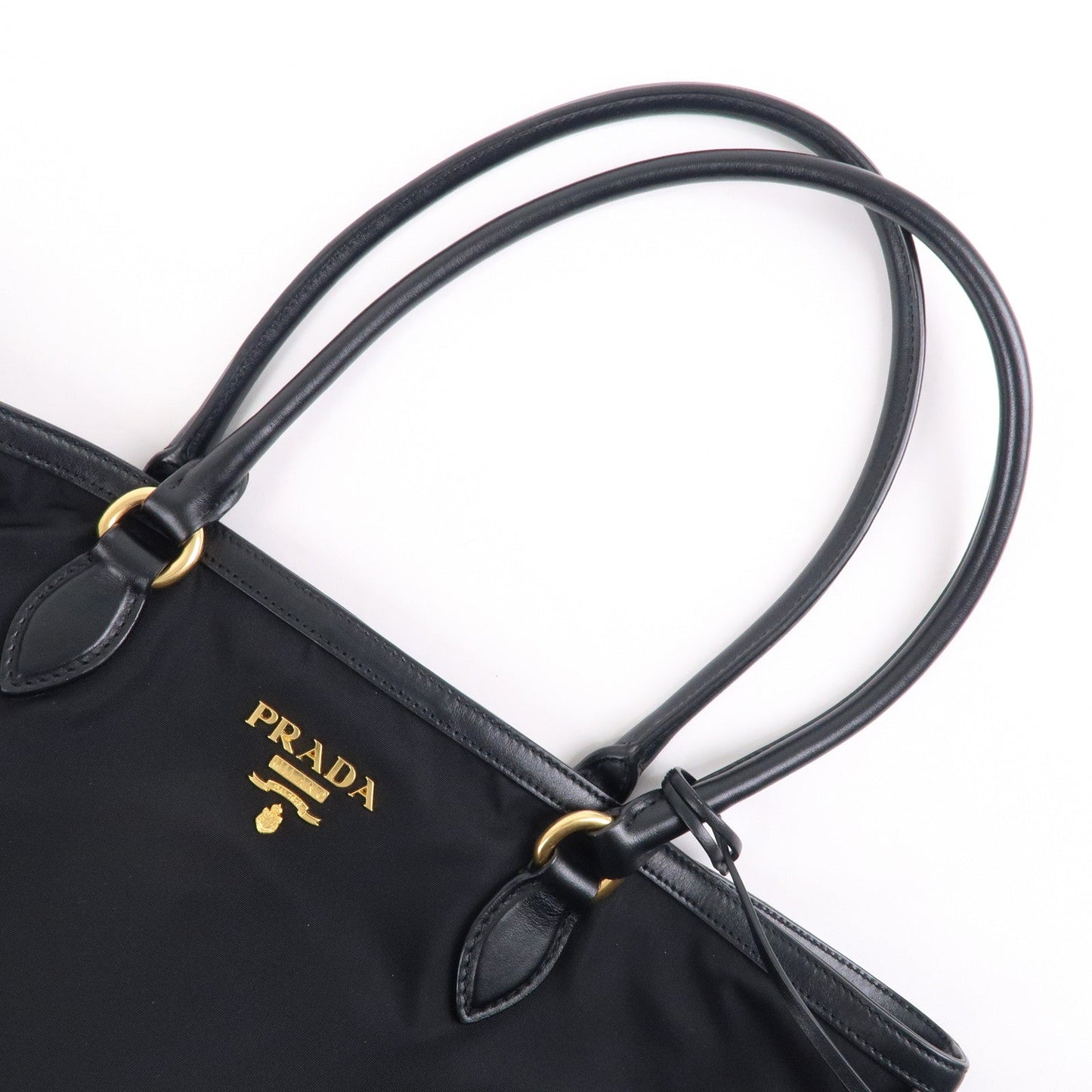 Prada Nylon Leather Tote Bag Shoulder Bag Black 1BG158